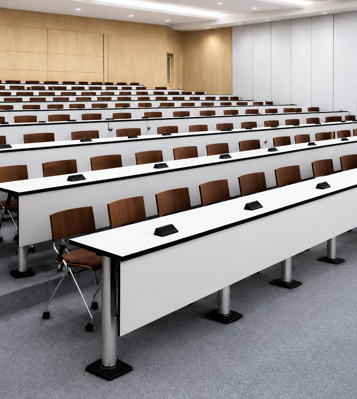 Pedestal-Leg Row Table with Folding Chair — Lecture Hall Furniture, Zumax